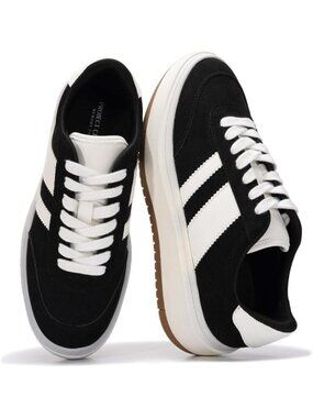 Women's Black Footwear Lace Up Non Slip Casual Fashion Platform Sneakers